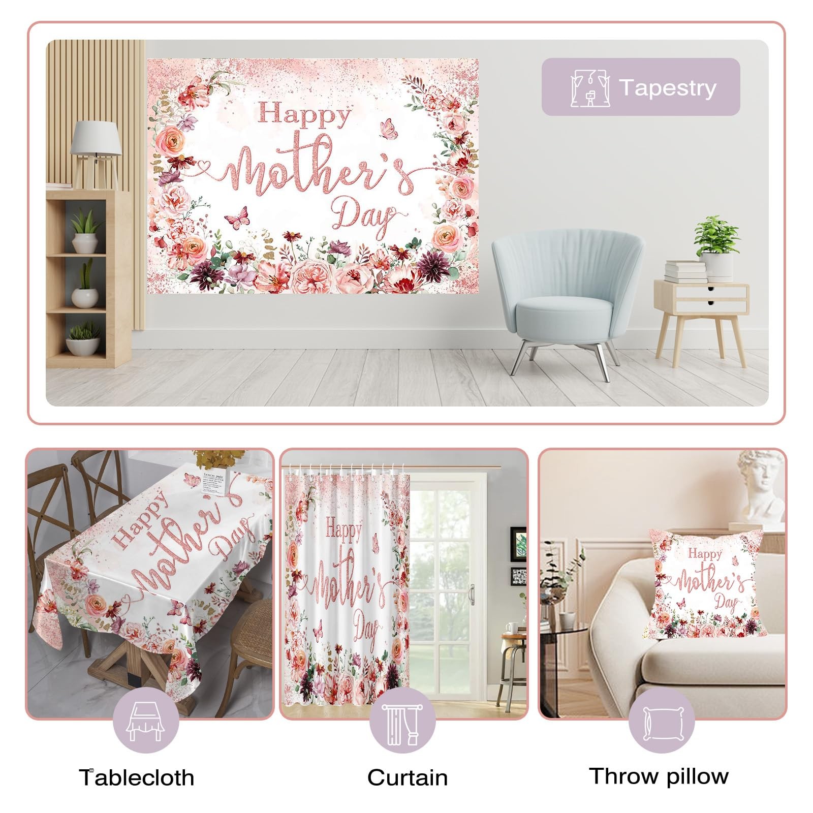 Mothers Day Backdrop Pink Floral Happy Mother’s Day Photo Background Rose Gold D