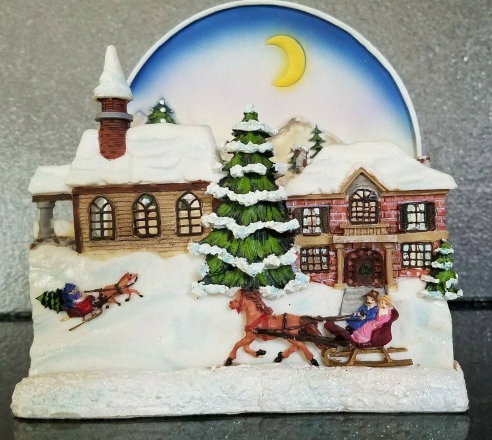 VTG Christmas Winter Snow Moon Heavy Decorative Sparkle Colorful Candleholder.