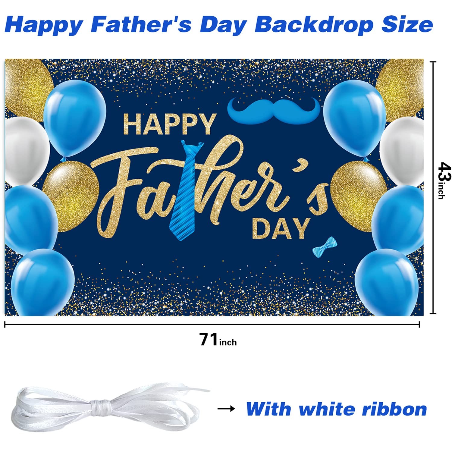Fathers Day Decorations Backdrop, Happy Father’s Day Banner with Gold Balloons..