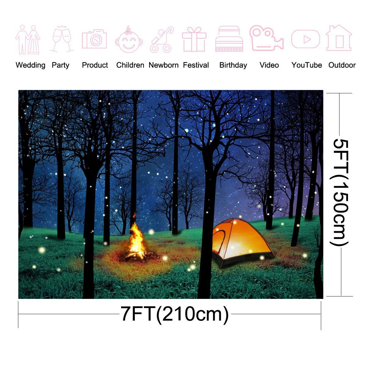 CHAIYA Enchanted Forest Camping Backdrop – Night Scene 7′x5′, Yellow