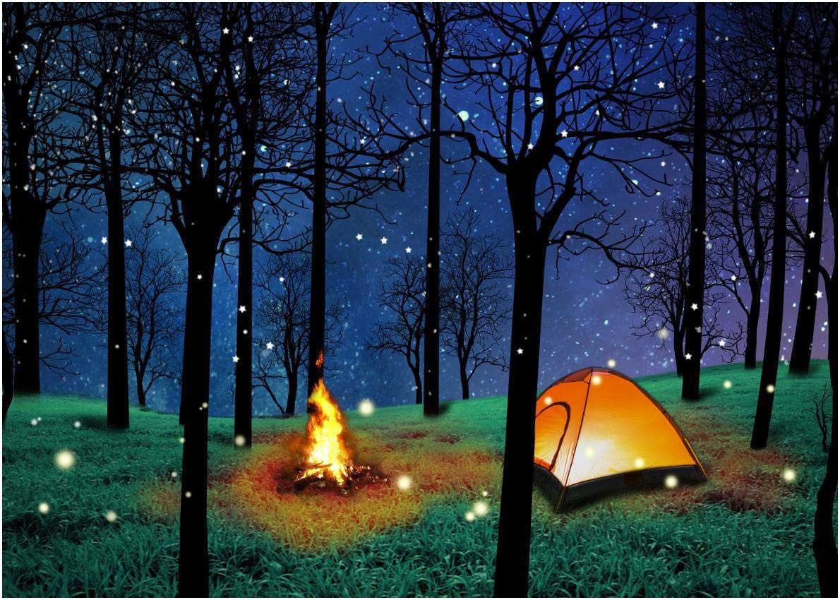 CHAIYA Enchanted Forest Camping Backdrop – Night Scene 7′x5′, Yellow