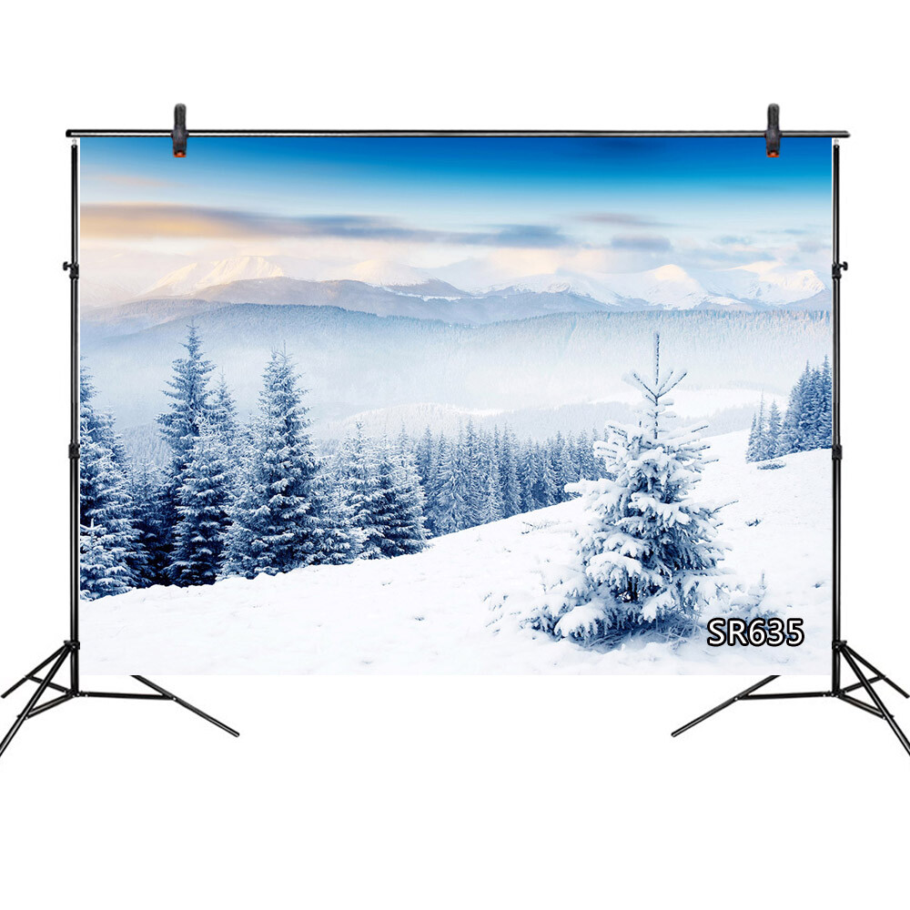 10x8ft Winter Snow Mountain Landscape Pine Trees Photo Background Vinyl Backdrop