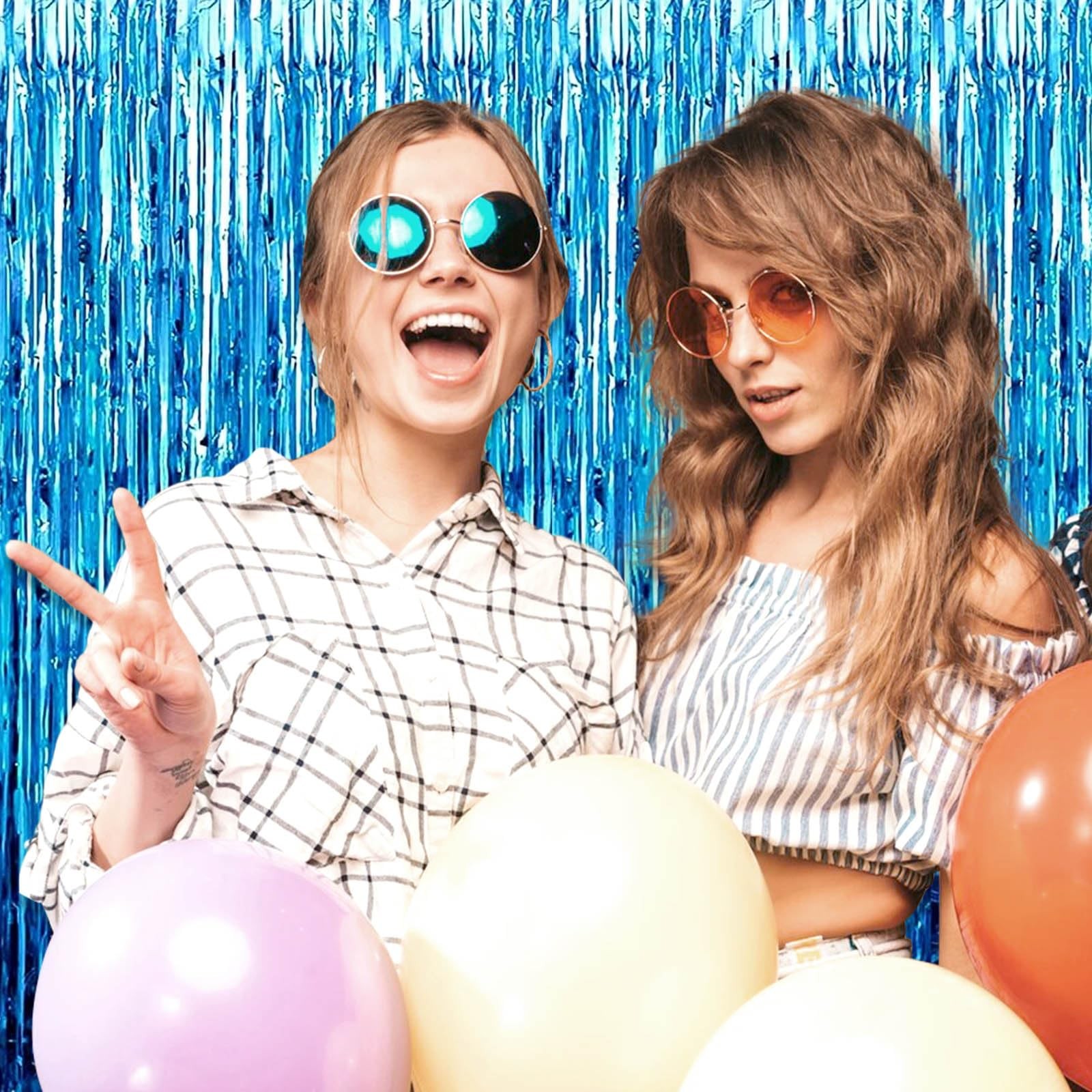 Lake Blue Foil Fringe Curtain Backdrop Metallic Tinsel 3.28×9.8FT 3 PCS Pack