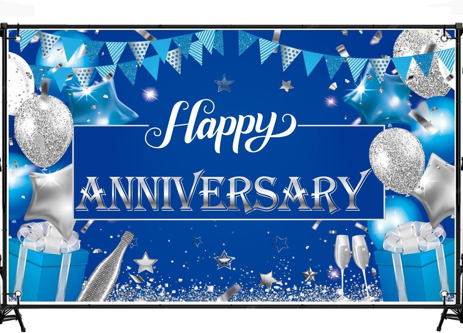 Versatile 6×3.6ft Blue and Silver Backdrop – Ideal for Anniversaries & Birthdays