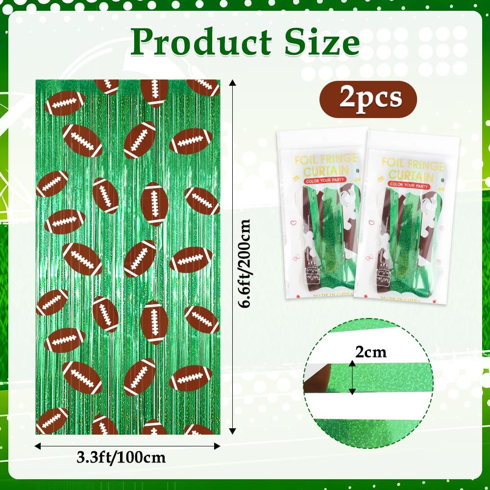2 Pack Football Party Decorations Tinsel Backdrop Football Foil Fringe Curtains