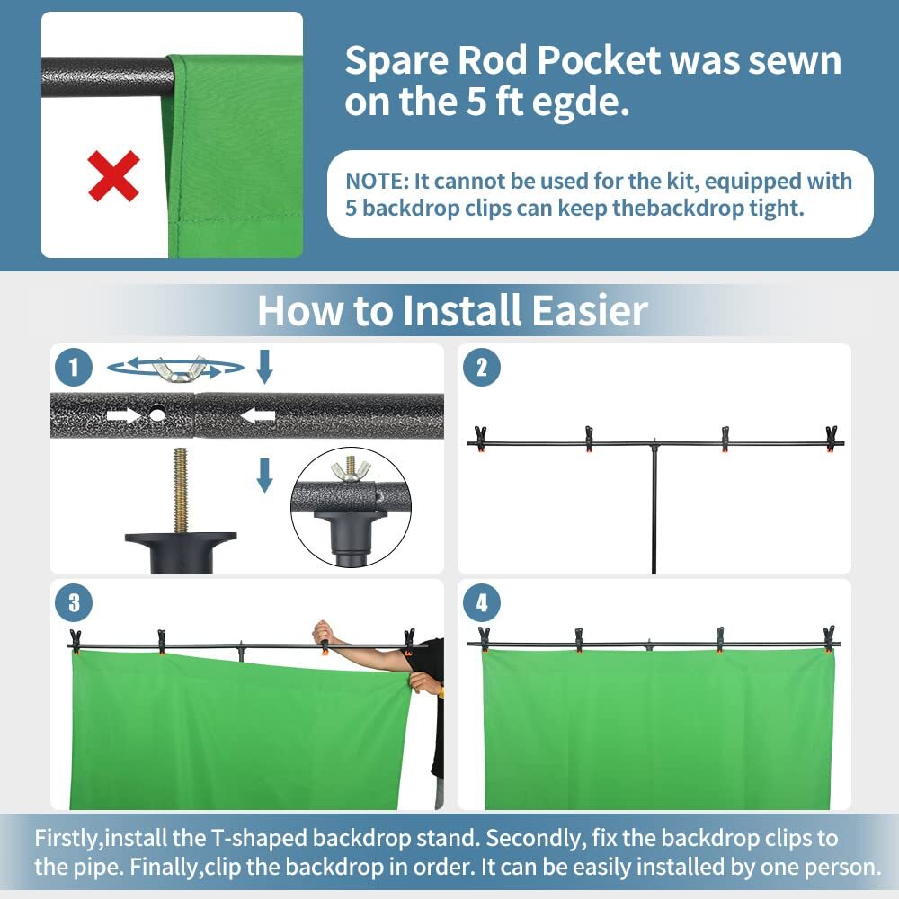 Blue Green Screen Backdrop Kit, 2-in-1 6.5×5 ft Green Screen Stand for Stream…