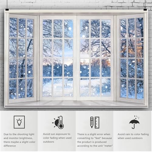 Winter Snow Window Scene Backdrop 8x6ft Tree Rime Snowfield Style 1