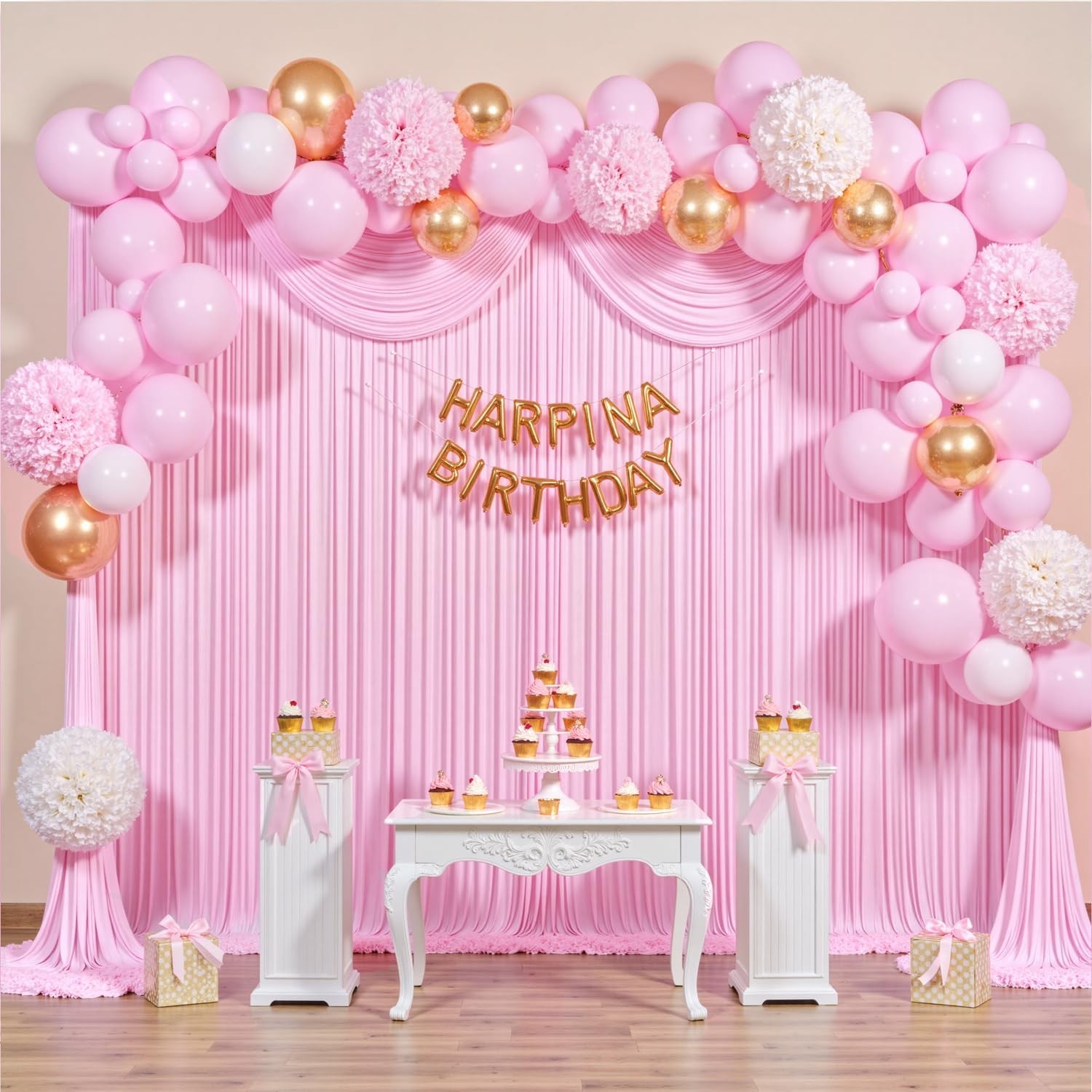 10 ft x 8 Wrinkle Free Pink 5'(W) x 8'(H), 2 panels, Baby