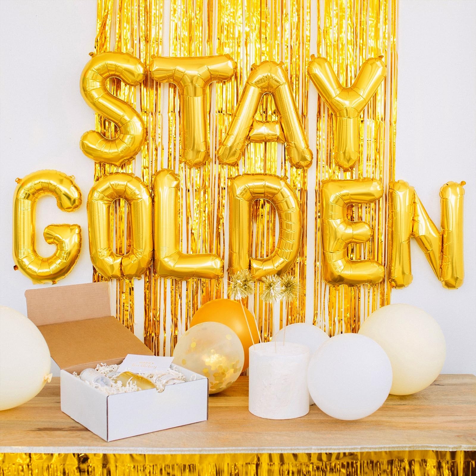 Gold Foil Fringe Backdrop Curtains 3.3×8.2 Feet Metallic Tinsel Streamer 2 PCS