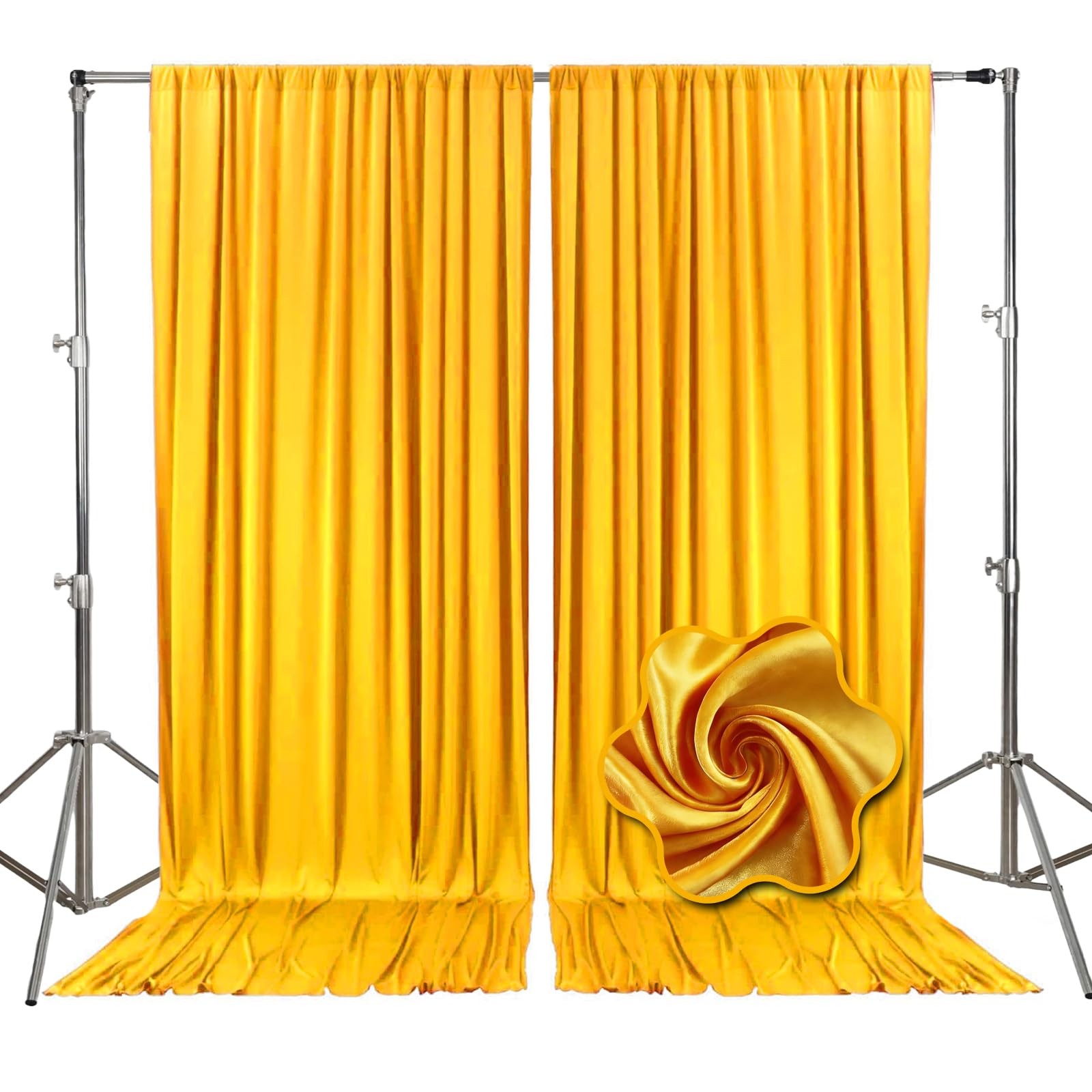 2 Panels 10x10ft Gold Yellow Backdrop Curtains Satin Fabric Photography Drapes
