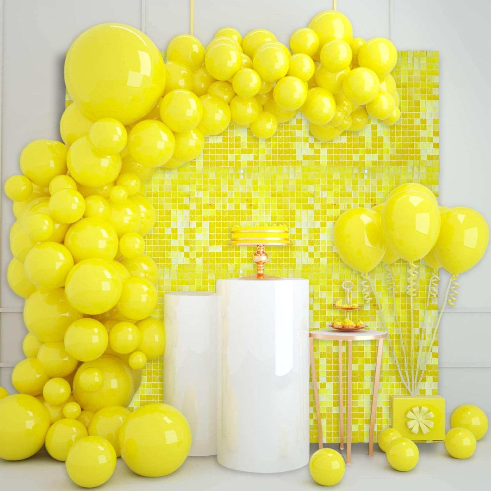 48 PCS Colorful Yellow Shimmer Wall Backdrop, Square Sequin