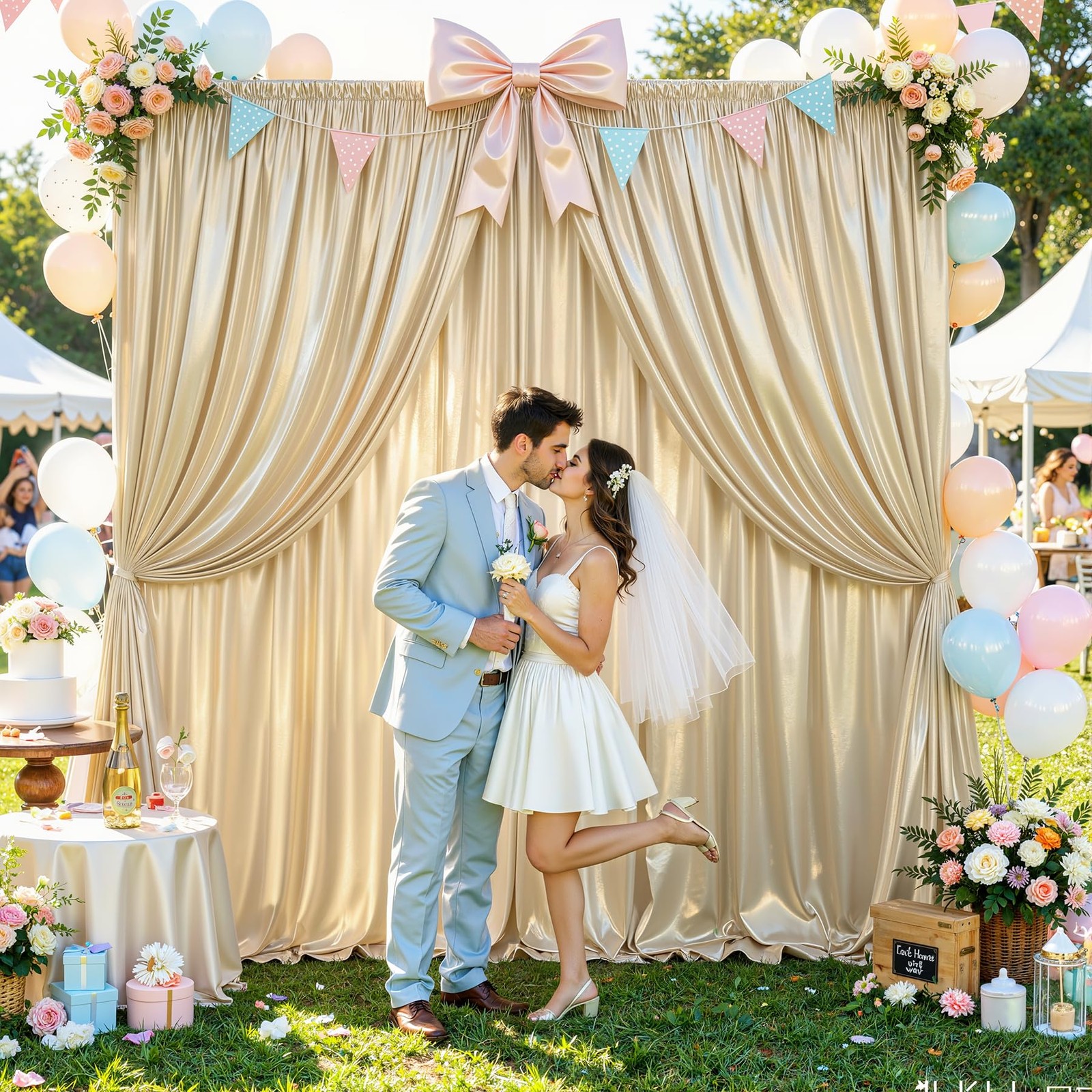 40x10ft Champagne Beige Glitter Backdrop W5 x H10′(8 Panels),