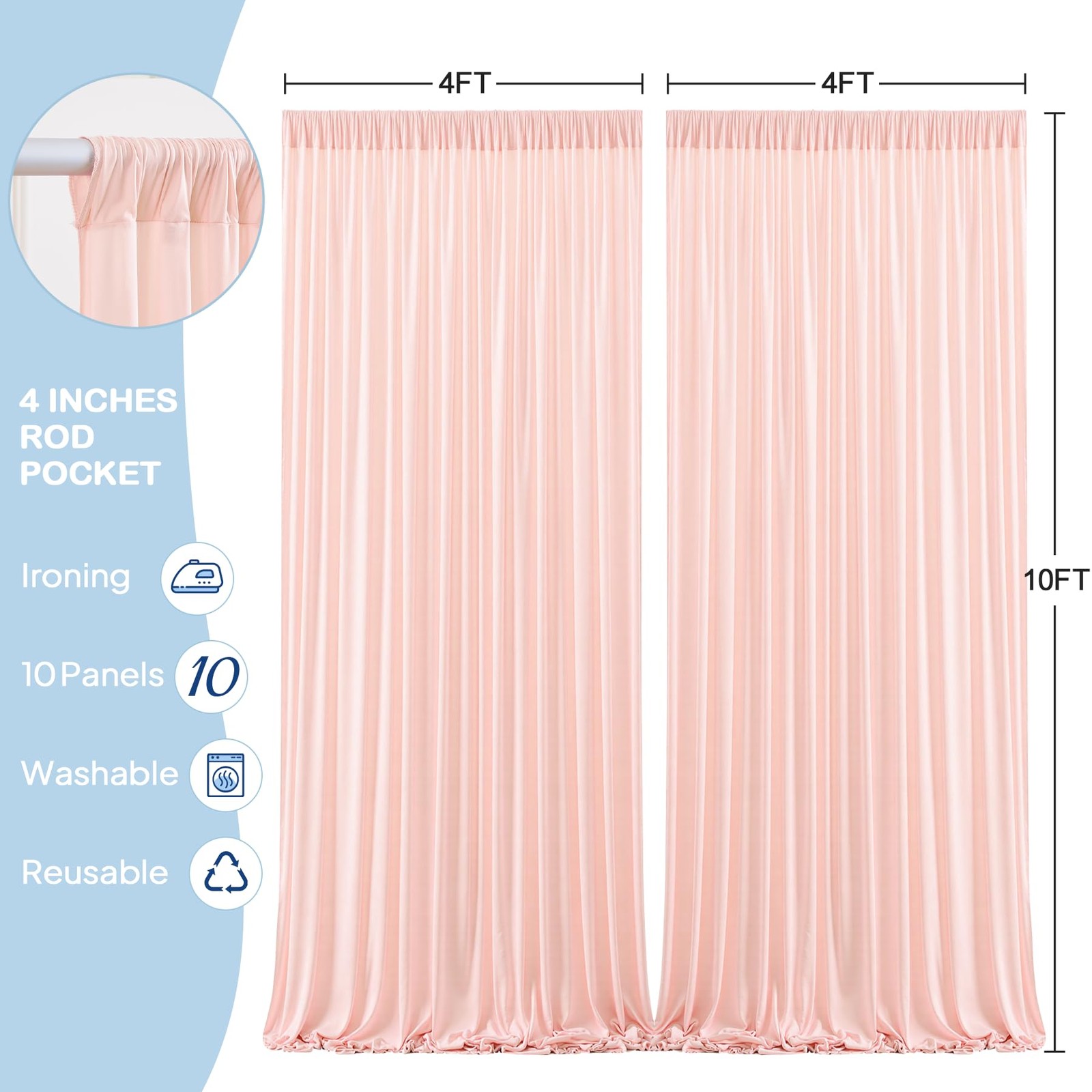 10 Panles Pale Pink Backdrop Curtains – W4′ x H10′(10 panels),