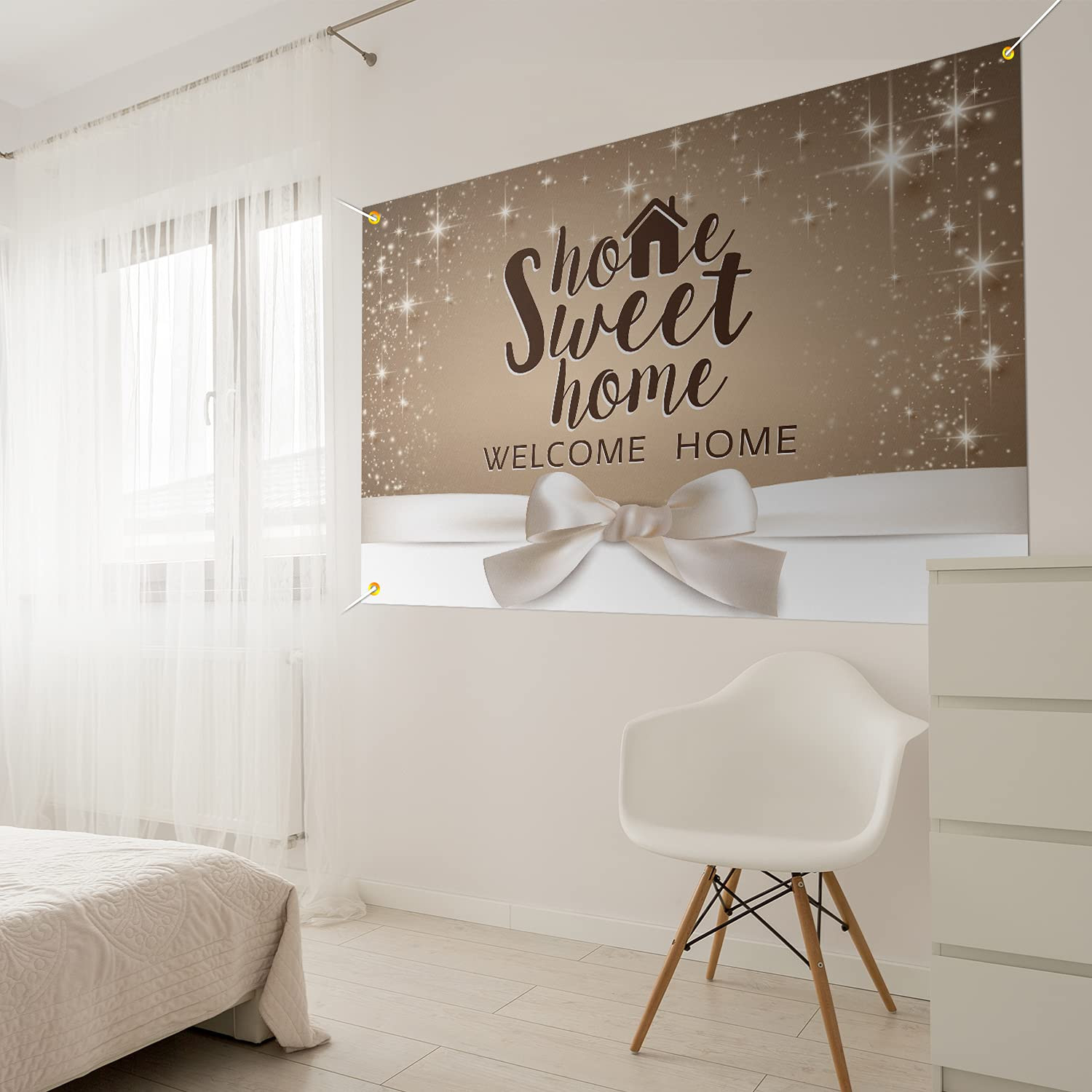 Home Sweet Home Backdrop Banner Decor Gold Glitter – Welcome Home Housewarmin…