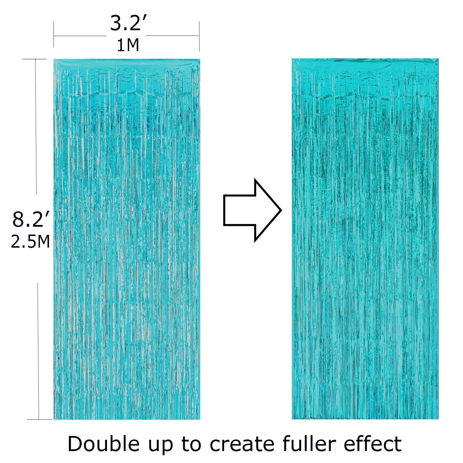 4 PCS Turquoise Metallic Tinsel Party Photo Backdrop Curtain Fringe 3.3×8.2 FT