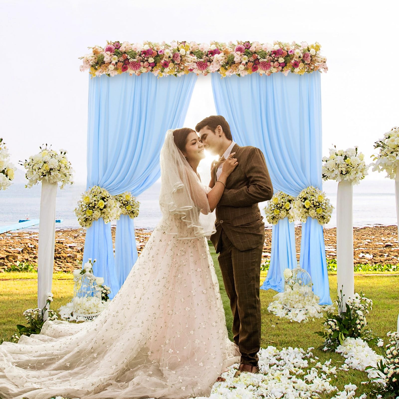 Chiffon Backdrop Curtain Baby Blue Sheer 2 Panels 29×108 Inch Polyester