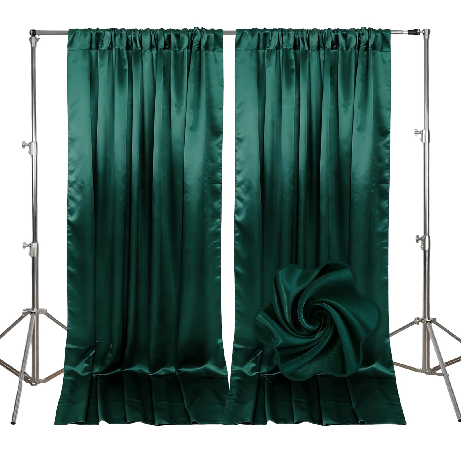 10×7 Ft Lake Green Backdrop Curtains Fabric Satin Rod Pocket Party 2 Panels