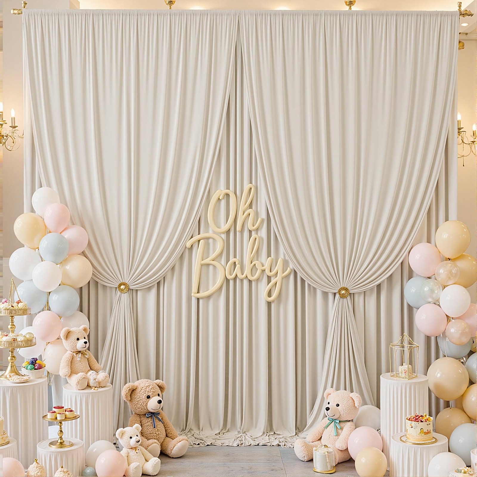 50×12ft Wrinkle Free Beige Backdrop Curtain for 12ft Long_10 Panels,