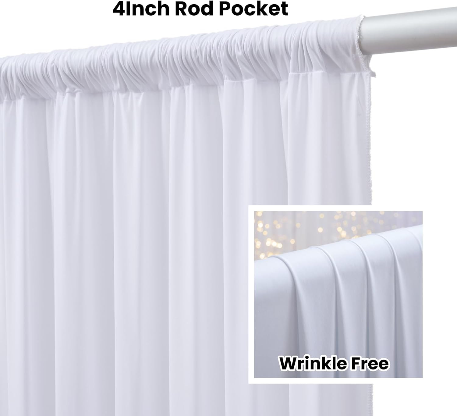 30FTx12FT White Wrinkle-Free Wedding Backdrop Curtain -Silky Washable White Poly