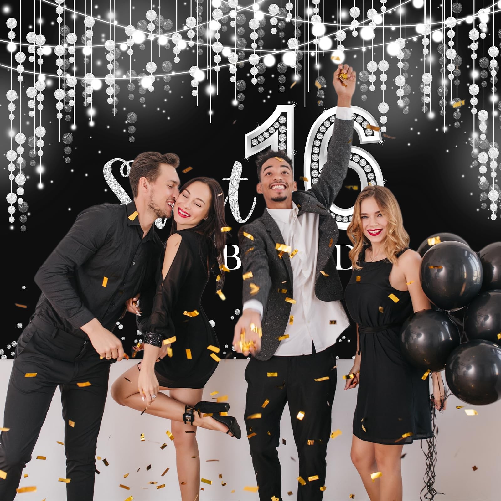 7x5ft Sweet 16 Birthday Backdrop Glitter Silver Girls Party Table Decoration