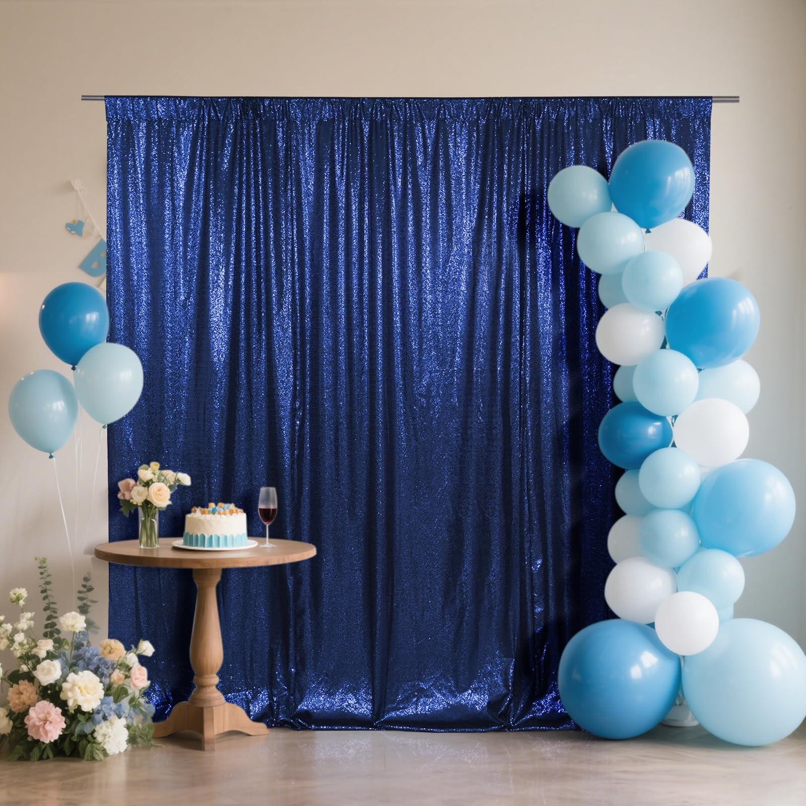 7x7ft Navy Blue Sequin Backdrop, High Density Non-Transparent Glitter Curtain…