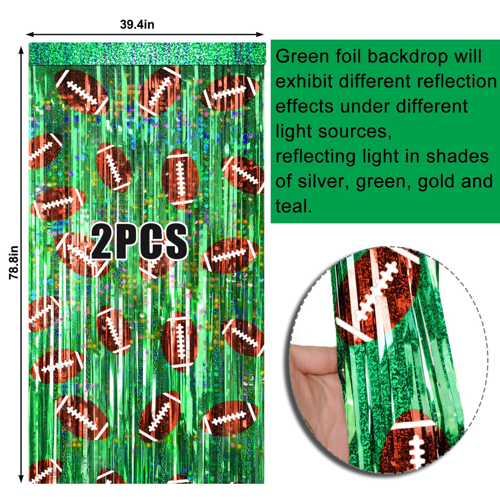 2 Pack Football Party Decorations Tinsel Backdrop Football Foil Fringe Curtains