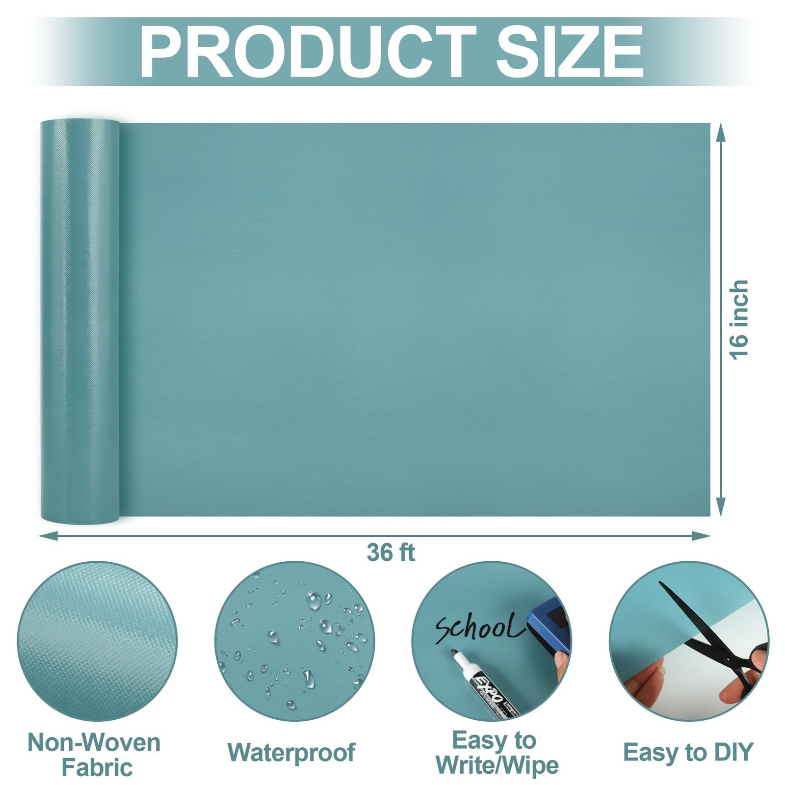 16 in x 36 ft Calming Blue Bulletin Board Roll, Non Woven Fabric, Classroom