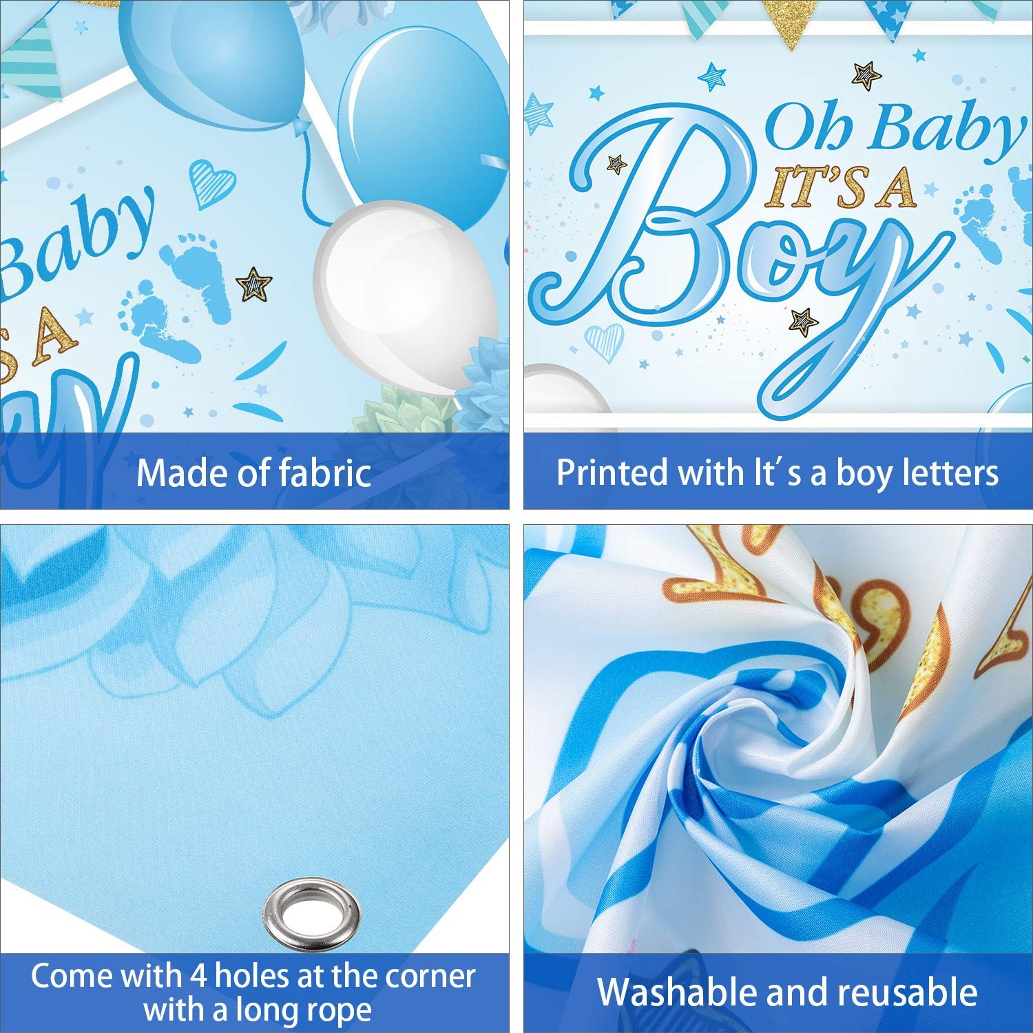 Large Blue Baby Boy Photo Backdrop 6 x 3.6 ft Durable Backdrop for Baby Shower