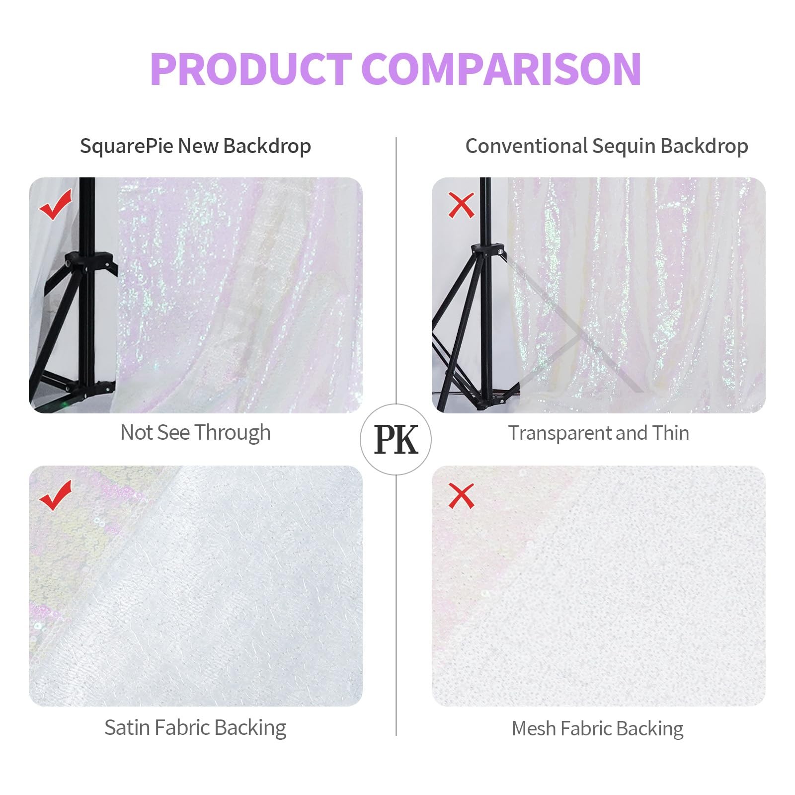 6x6ft Iridescent Sequin Backdrop Glitter Curtain Photography Panel