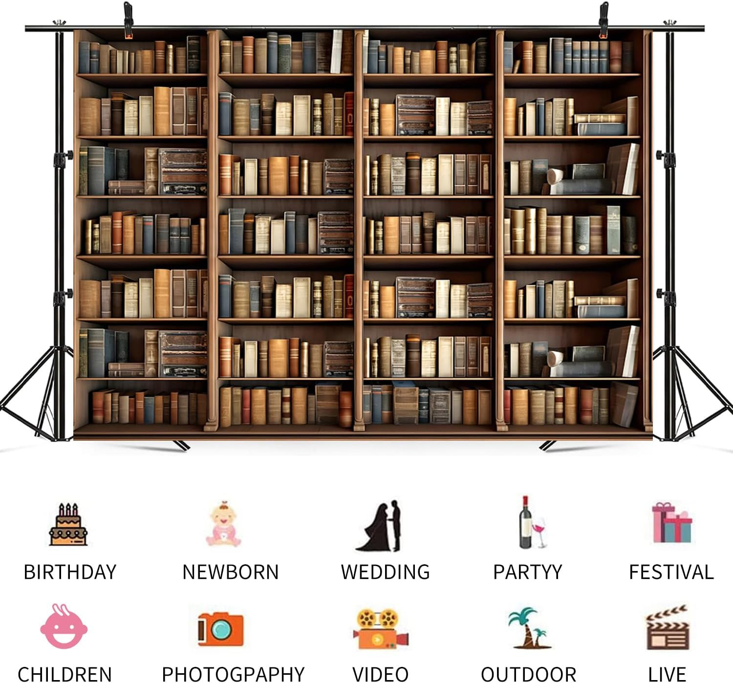 15X8Ft Bookshelf Backdrop Vintage Bookcase Theme Photography Background Books An