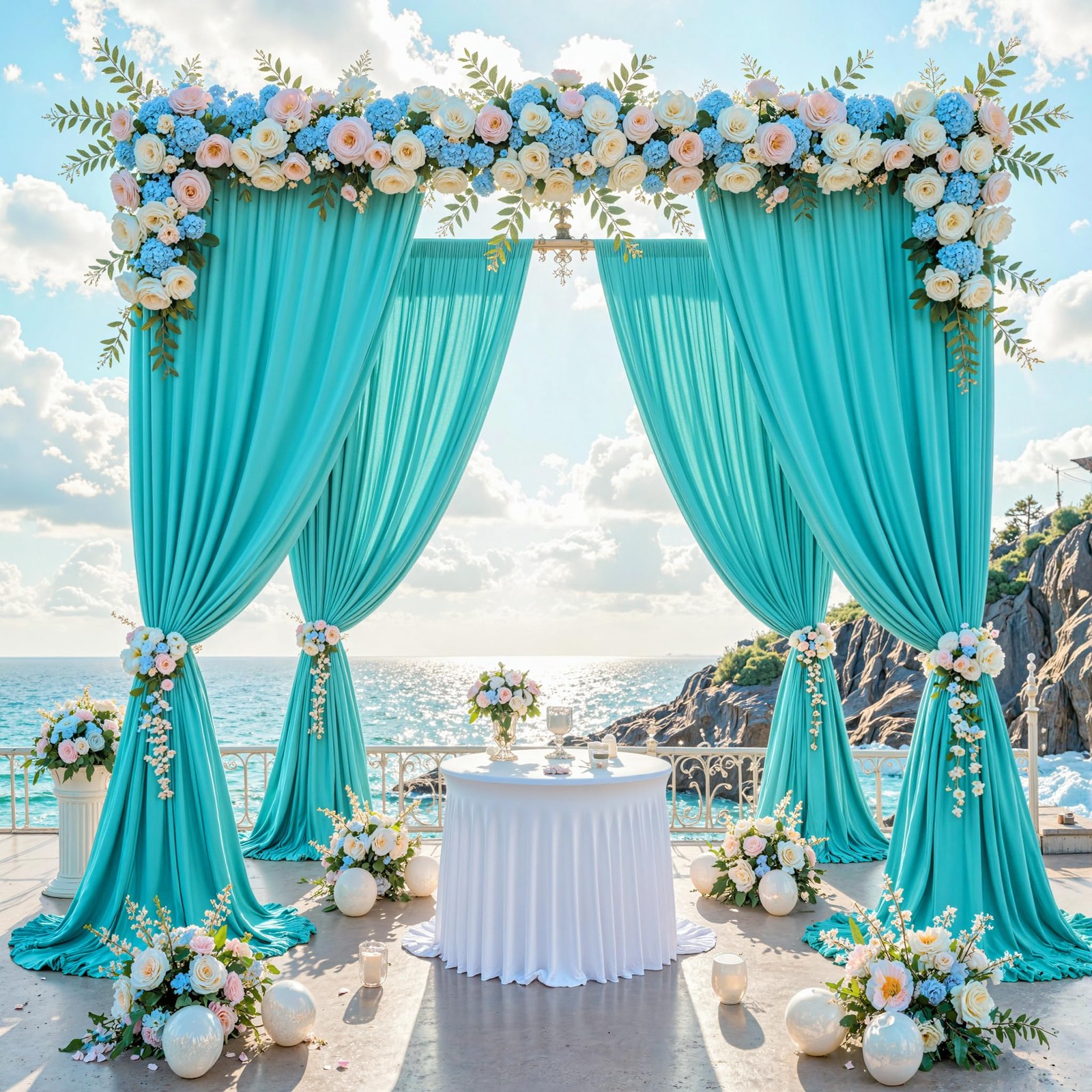 10 ft x 10 ft Free Turquoise Backdrop Curtain for Parties, Thick Polyester Te…