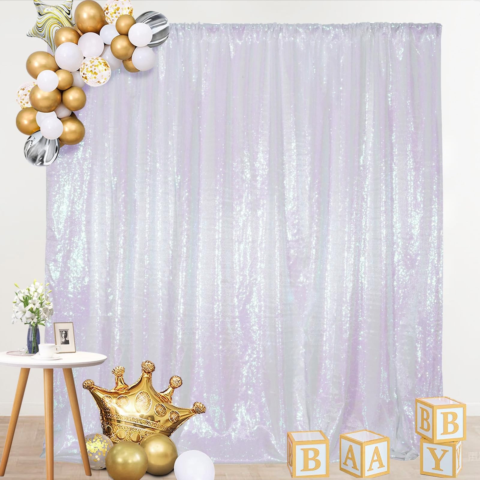 6x6ft Iridescent Sequin Backdrop Glitter Curtain Photography Panel