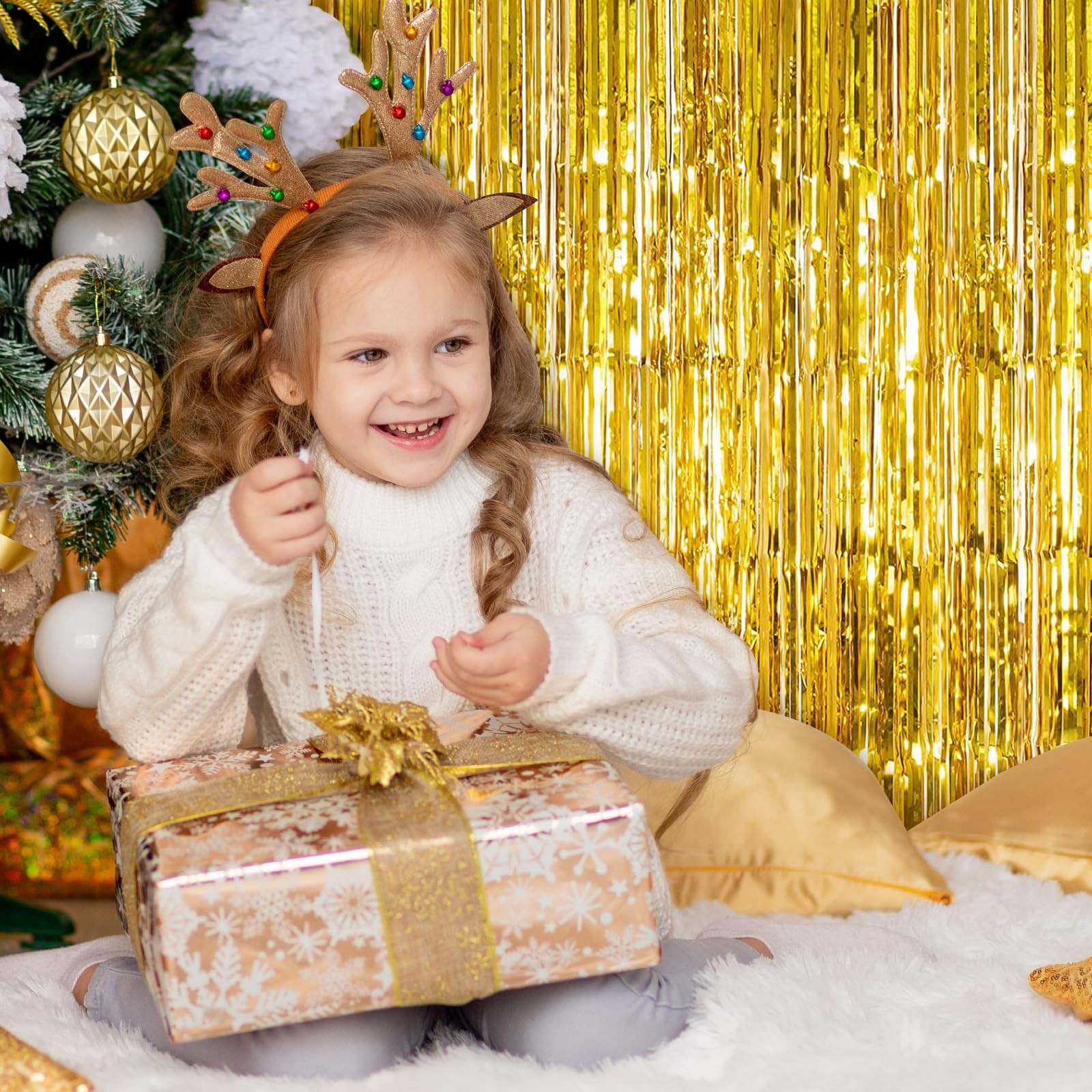 20 PCS Gold Foil Fringe Curtains Backdrop Metallic Tinsel Streamer 3.2×9.8 Ft