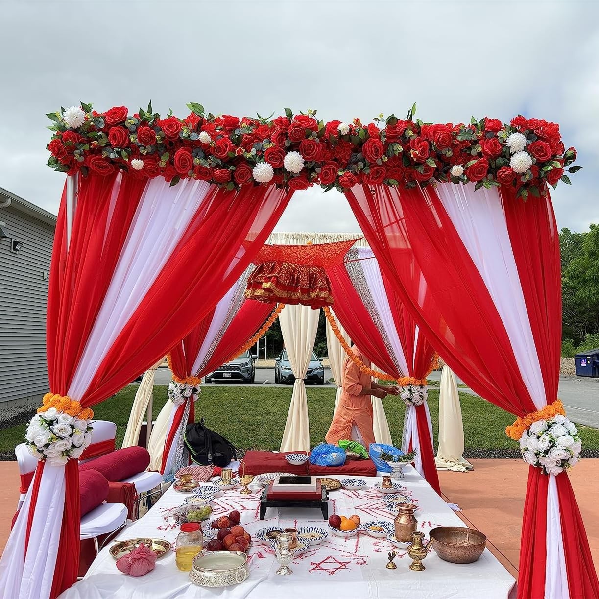 Red Chiffon Backdrop Curtain 2 Panels 29×96 Inch Wedding Drapes Beach Voile