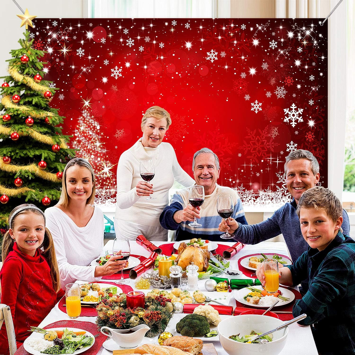 Red Christmas Backdrop 72.8×43.3 in Snowflake Tree Winter Party Photo Props Pack
