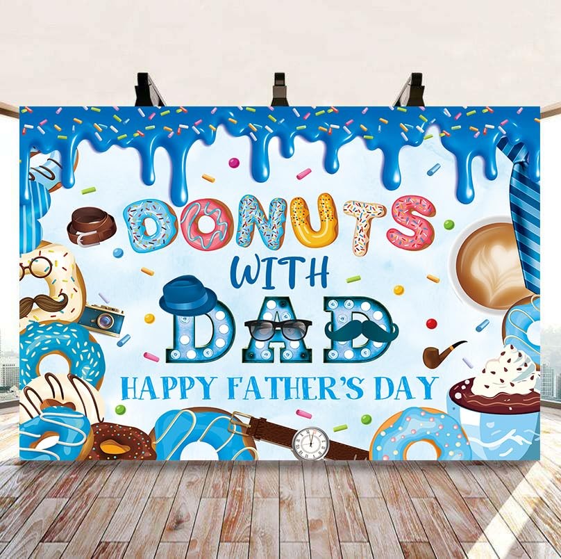 Happy Father’s Day Banner Backdrop 8x6FT Best Dad Ever Donuts 8x6FT, Blue