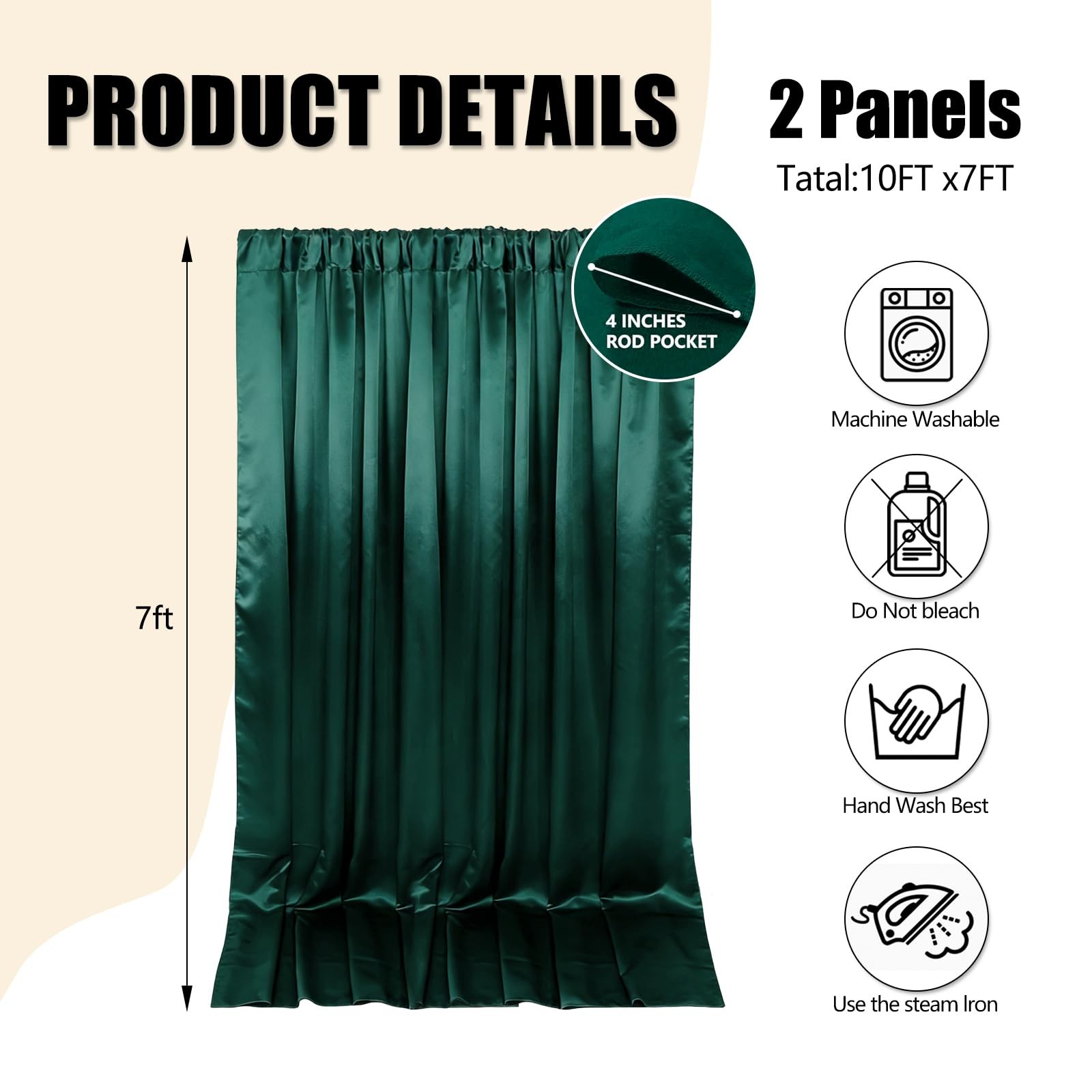 10×7 Ft Lake Green Backdrop Curtains Fabric Satin Rod Pocket Party 2 Panels