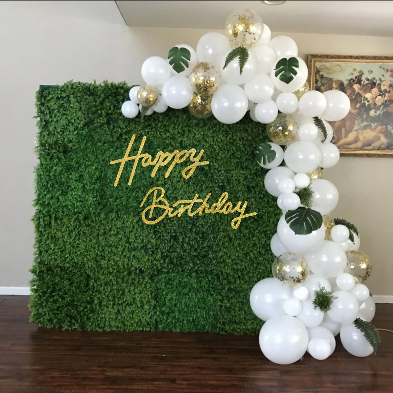 TONIFUL Happy Birthday Sign for Backdrop 16 inches x 7.8 inches, Glitter Gold