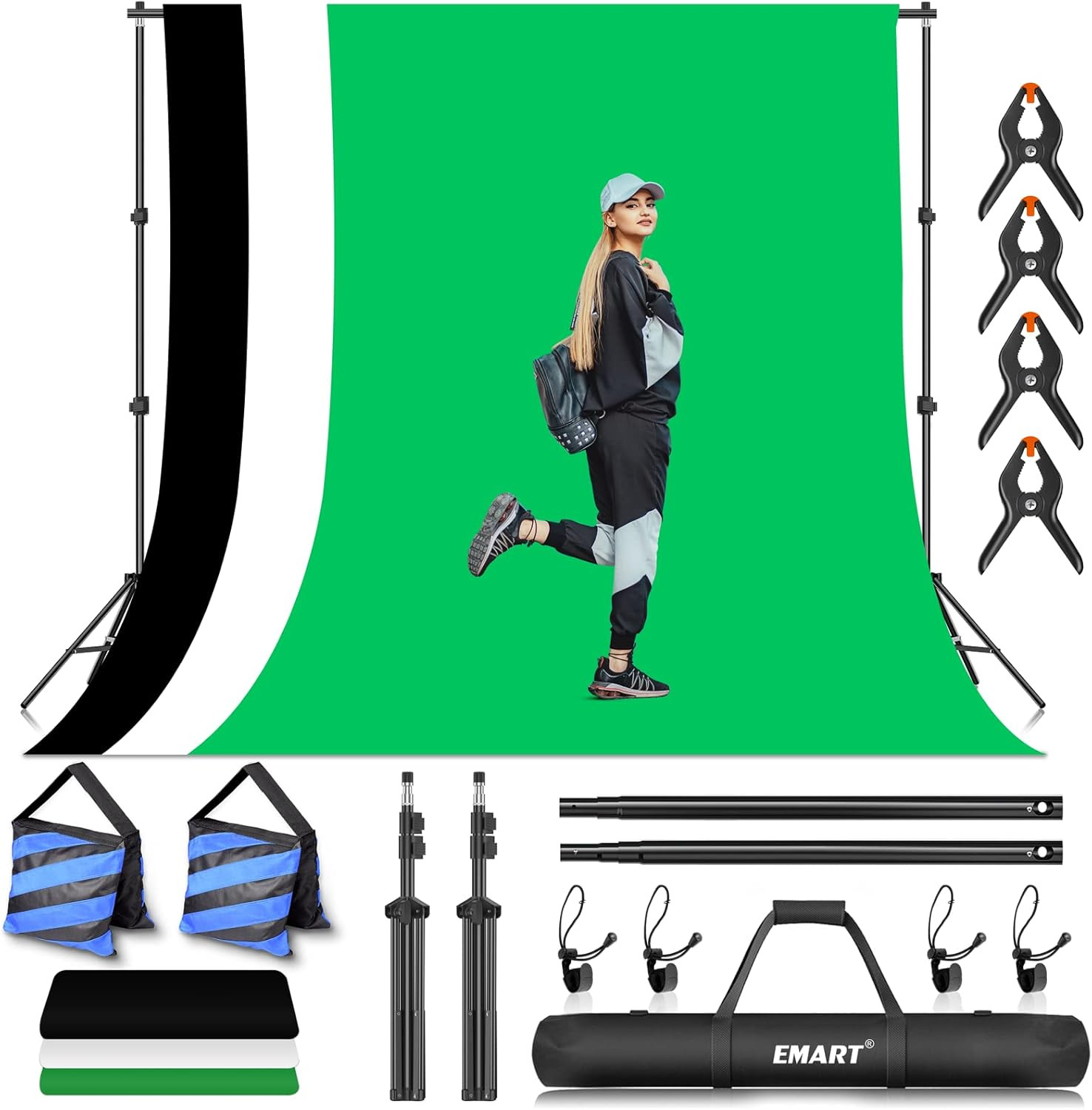 Adjustable 7x10ft Photo Video Backdrop Stand Kit with 3 Backgrounds & Clamps
