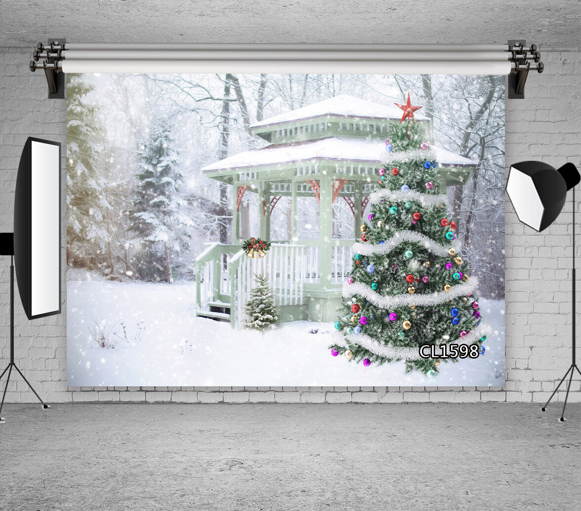 10x8ft Winter Snow Xmas Tree Garden Scene Photo Background Vinyl Studio Backdrop