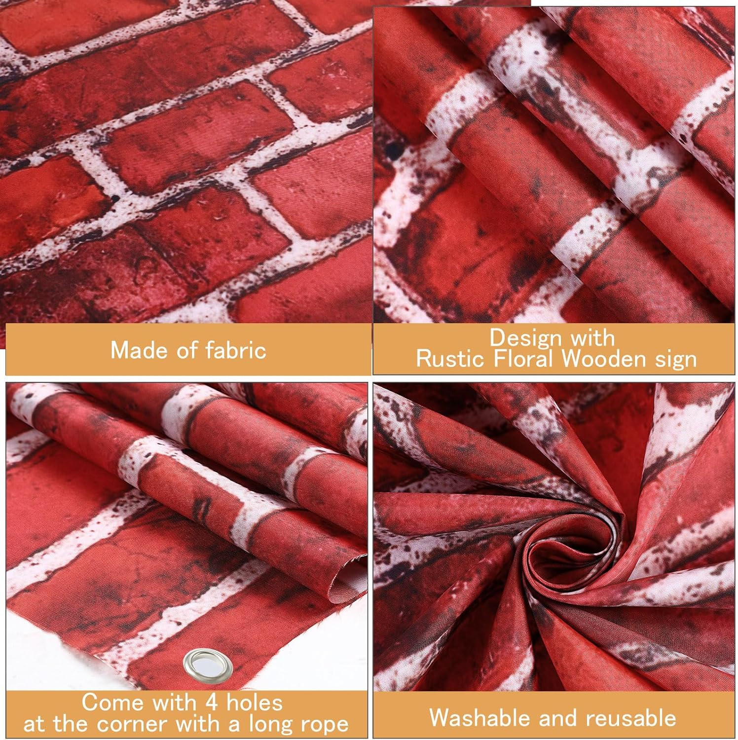 Large Red Brick Wall Fabric Backdrop for Events and Photo Booths (59.8 x 83.9 in