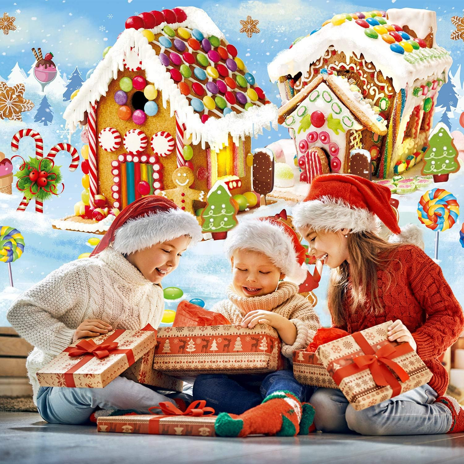 Gingerbread Christmas Backdrop Sweet Holiday Scene XL Fabric Photo Booth Banners