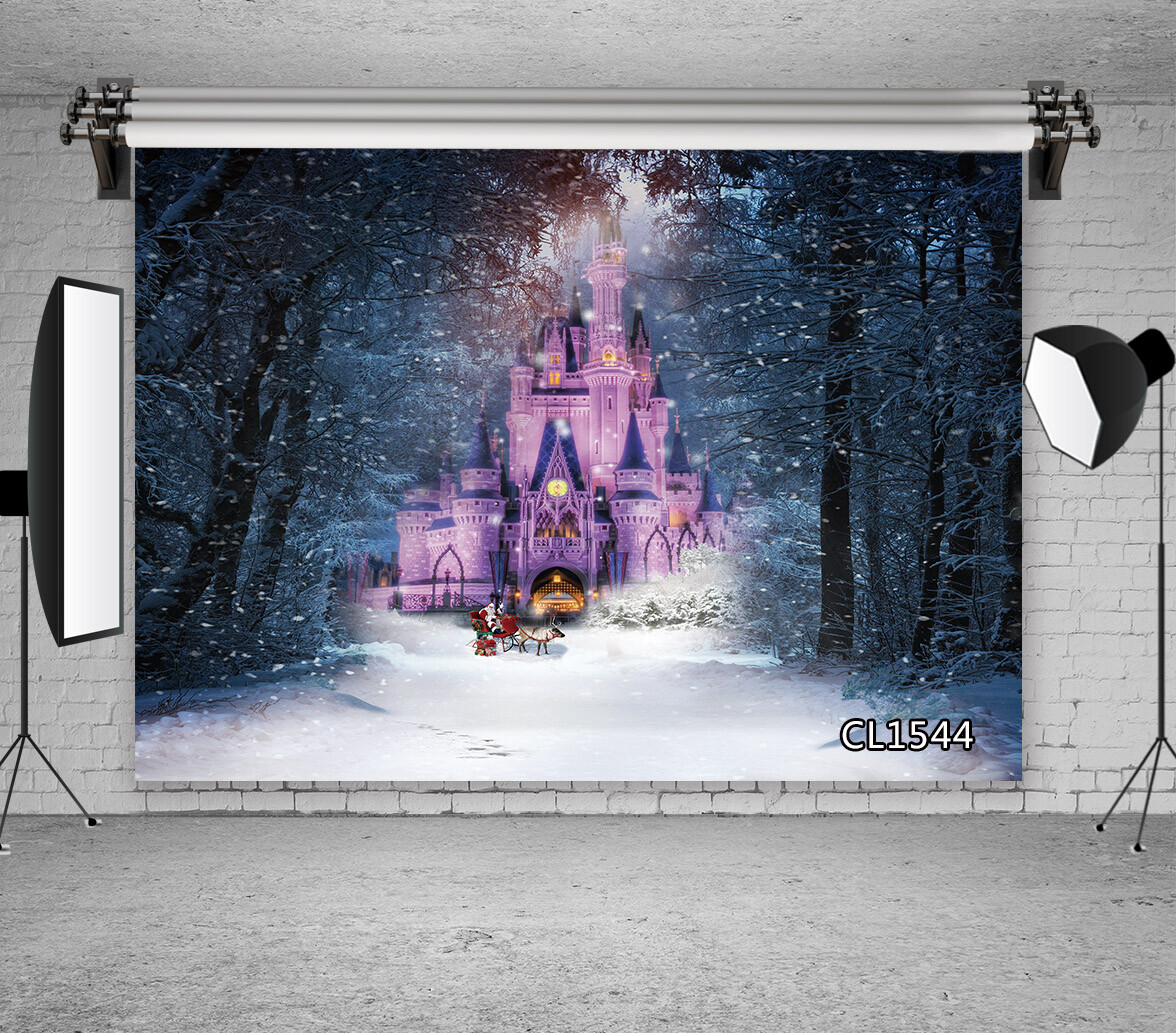 10x8ft Winter Snow Forest Trees Fairy Castle Photo Background Vinyl Backdrop LB