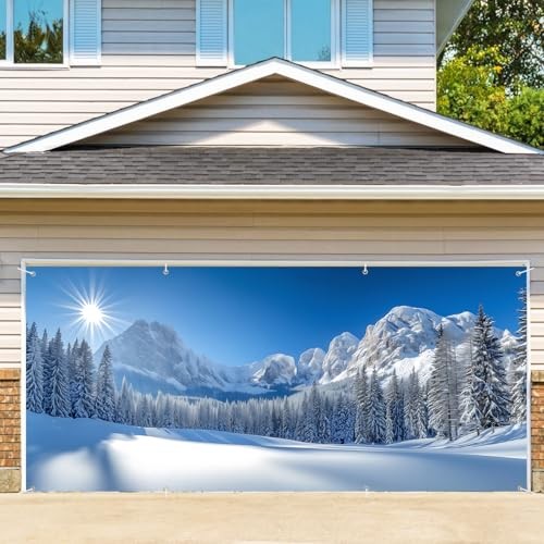 Winter Forest Garage Door Decoration Background Natural Scene Snow Mountain