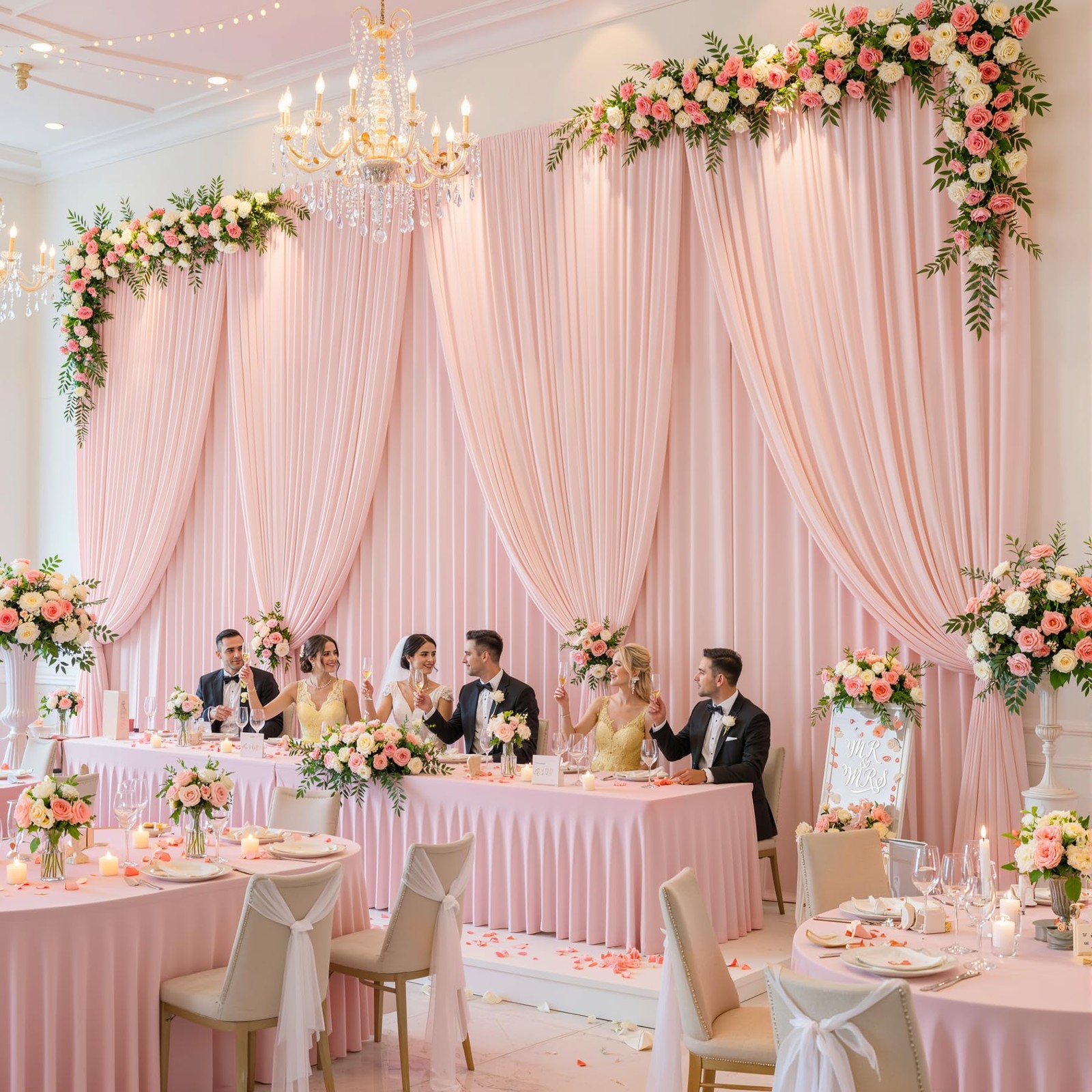 10 Panles Pale Pink Backdrop Curtains – W4′ x H10′(10 panels),