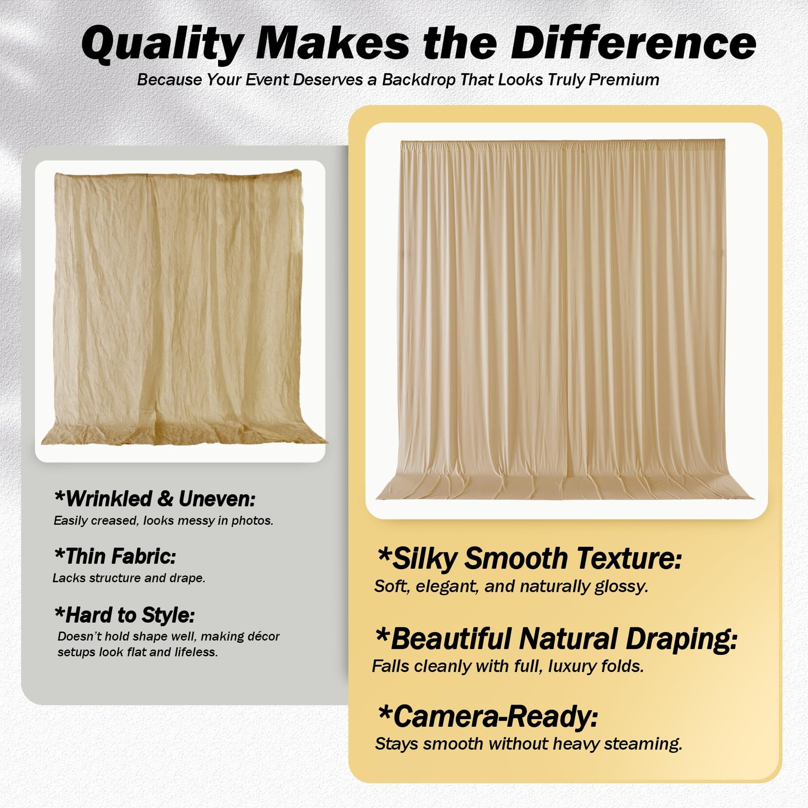 10ft×12ft Champagne Backdrop Curtain for Wedding Parties, 2 Panels Wrinkle Free