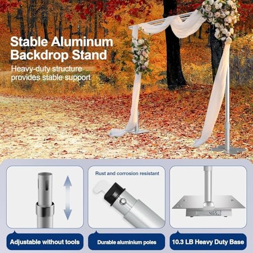 Backdrop Stand Heavy Duty 8.9x10Ft, Double Crossbar Pipe and 8.9x10FT Silver