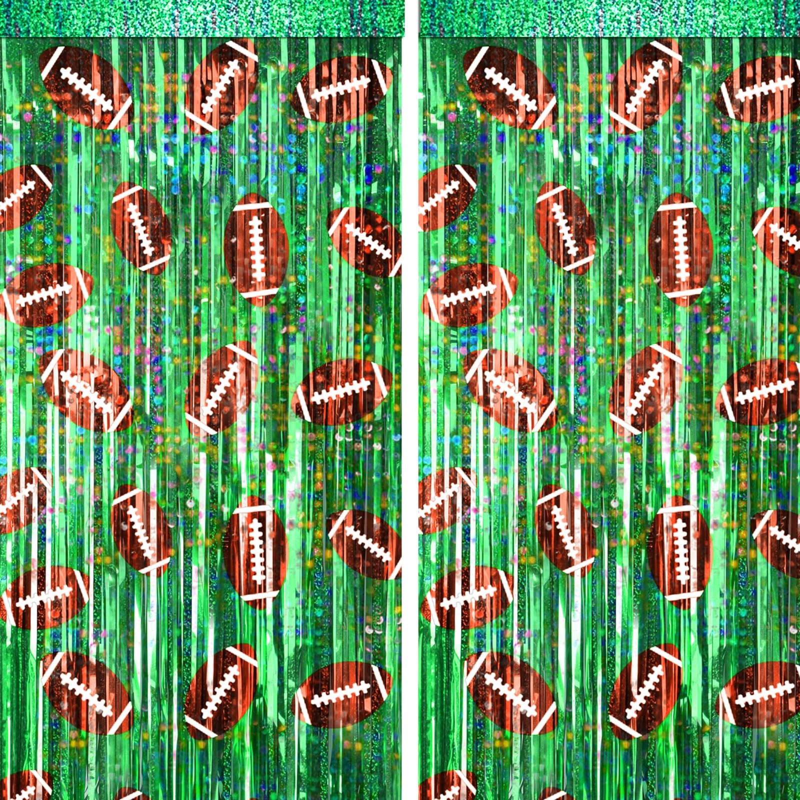 2 Pack Football Party Decorations Tinsel Backdrop Football Foil Fringe Curtains