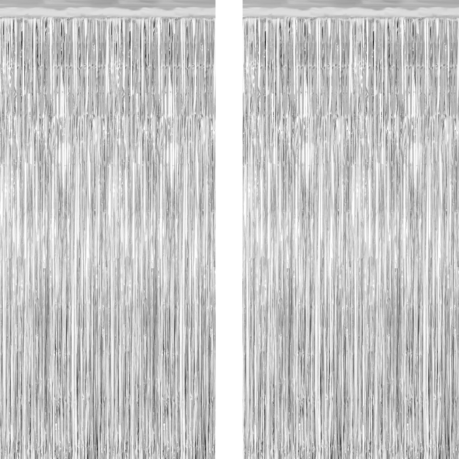 2 Pack Tinsel Backdrop, 3.28 FT x 7.05 Birthday Party 2 PCS, Silver
