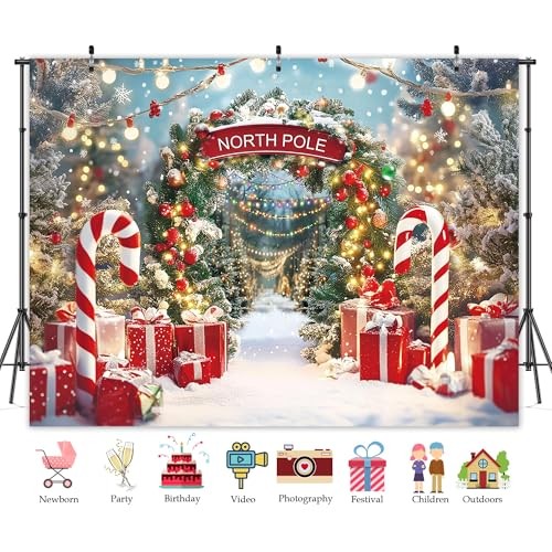 Winter Snow Scene with Candy Canes – Christmas Backdrop